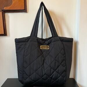Marc Jacobs Black Quilted Open Top Shopper Tote Nylon Shoulder Bag Gold Hardware